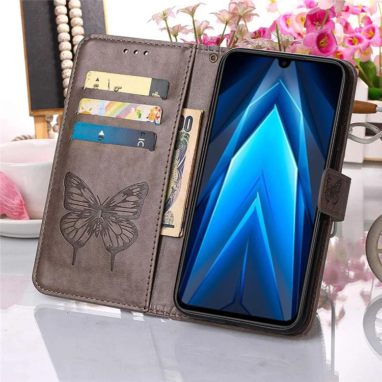 YB Imprinting Series-4 per TECNO Pop 5 LTE 4G Anti-Drop Phone Cover Stand Butterfly Flower Imprinted Wallet Phone Case - Grigio