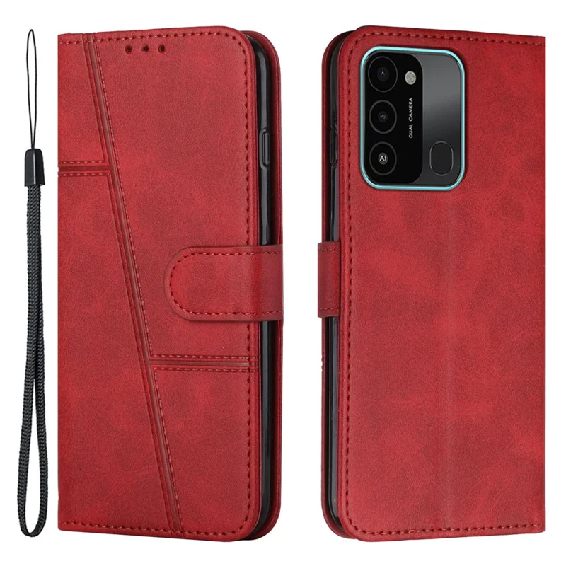 PU Leather Phone Cover For TECNO Spark Go 2022 / Spark 8C 4G , Stand Flip Phone Wallet Case with Strap - Red