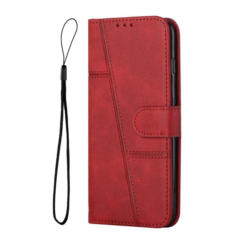 PU Leather Phone Cover For TECNO Spark Go 2022 / Spark 8C 4G , Stand Flip Phone Wallet Case with Strap - Red