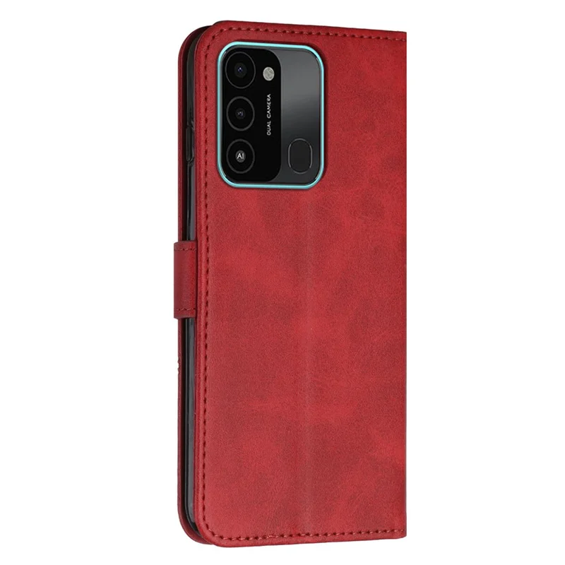 PU Leather Phone Cover For TECNO Spark Go 2022 / Spark 8C 4G , Stand Flip Phone Wallet Case with Strap - Red