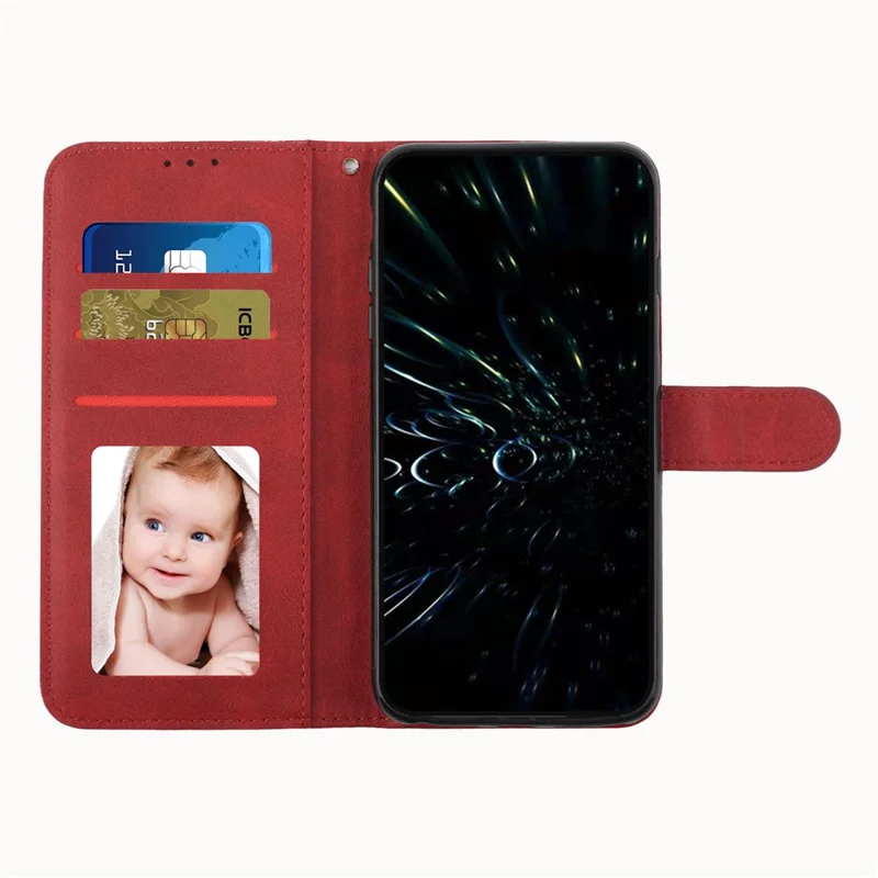 PU Leather Phone Cover For TECNO Spark Go 2022 / Spark 8C 4G , Stand Flip Phone Wallet Case with Strap - Red