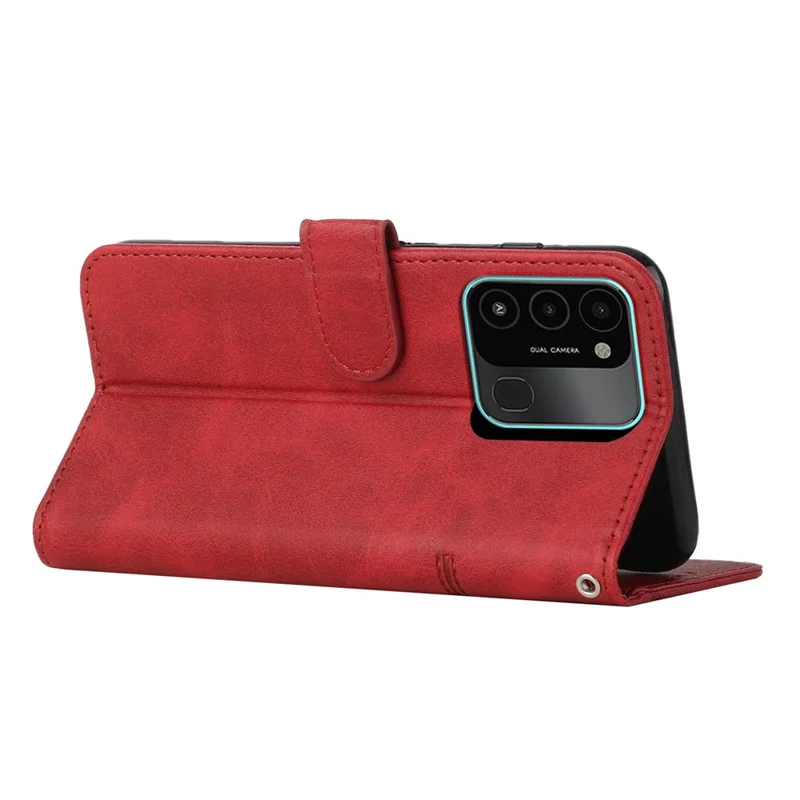 PU Leather Phone Cover For TECNO Spark Go 2022 / Spark 8C 4G , Stand Flip Phone Wallet Case with Strap - Red