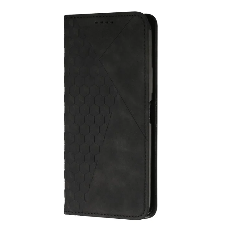 Capa de Telefone Anti-Queda para TECNO Spark 8P, Couro PU de Pele Amigável Impresso com Padrão Romboide Caso de Telefone Stand Carteira - Preto