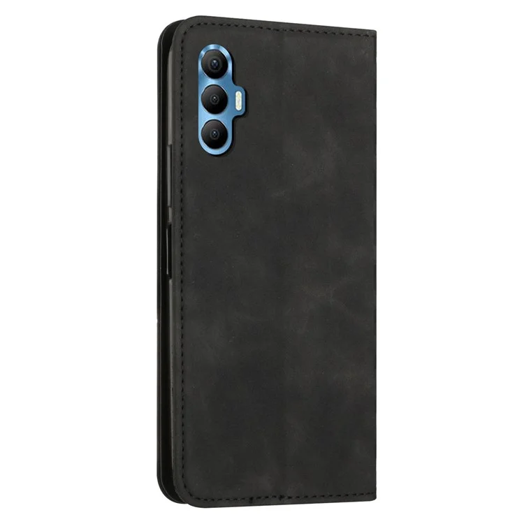 Capa de Telefone Anti-Queda para TECNO Spark 8P, Couro PU de Pele Amigável Impresso com Padrão Romboide Caso de Telefone Stand Carteira - Preto
