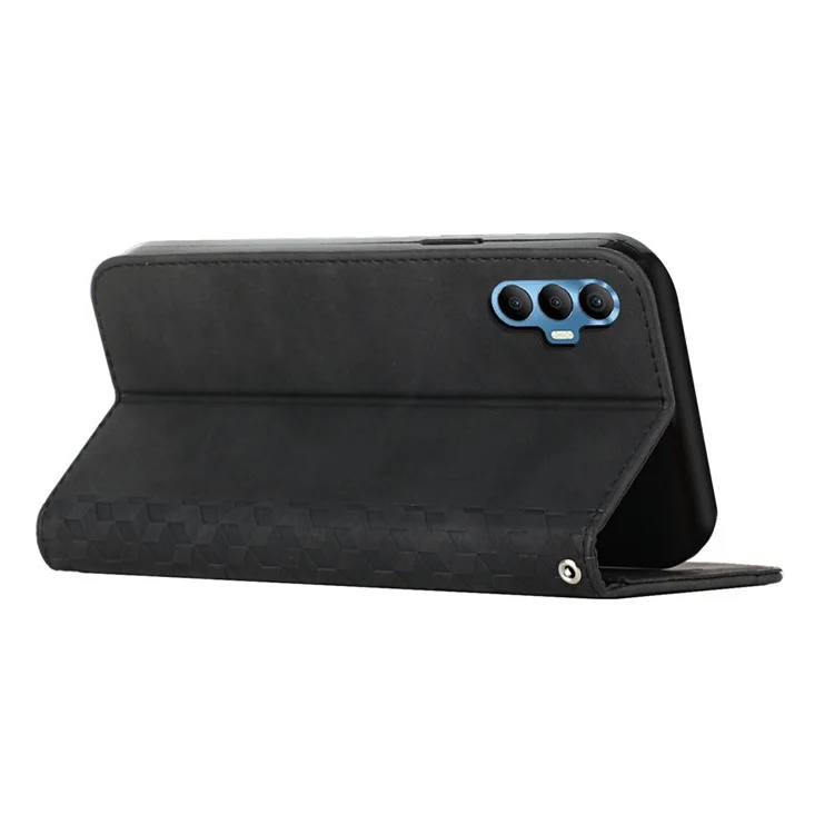 Capa de Telefone Anti-Queda para TECNO Spark 8P, Couro PU de Pele Amigável Impresso com Padrão Romboide Caso de Telefone Stand Carteira - Preto