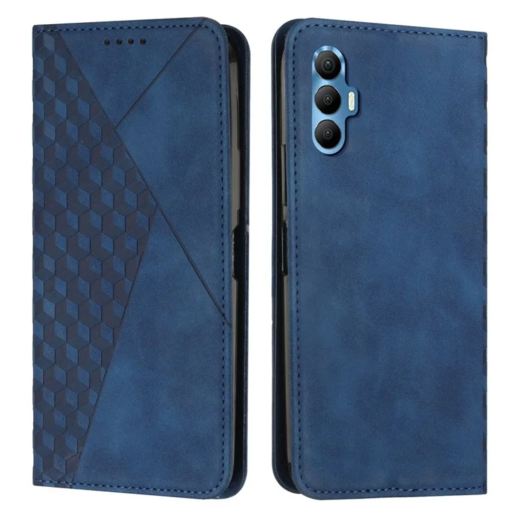 Anti-Drop Phone Cover For TECNO Spark 8P , Skin-Friendly PU Leather Imprinted Rhombus Pattern Phone Case Stand Wallet - Sapphire