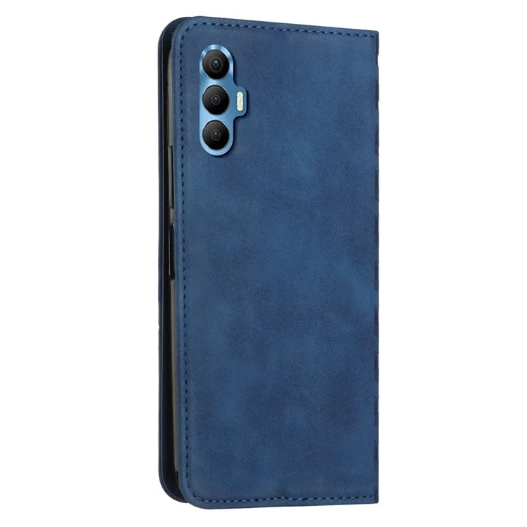 Anti-Drop Phone Cover For TECNO Spark 8P , Skin-Friendly PU Leather Imprinted Rhombus Pattern Phone Case Stand Wallet - Sapphire