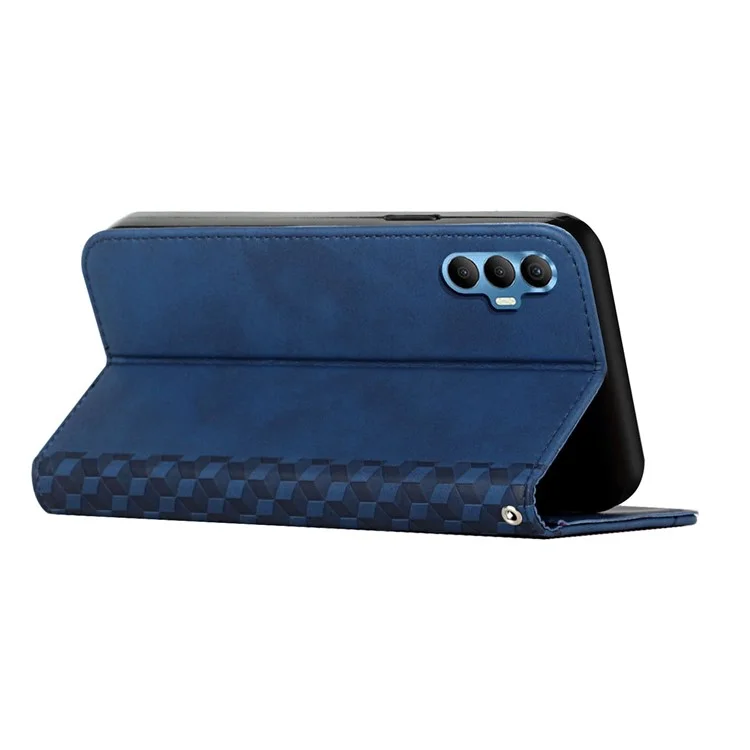 Anti-Drop Phone Cover For TECNO Spark 8P , Skin-Friendly PU Leather Imprinted Rhombus Pattern Phone Case Stand Wallet - Sapphire