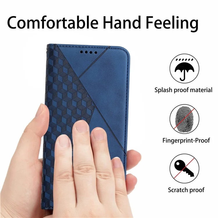 Anti-Drop Phone Cover For TECNO Spark 8P , Skin-Friendly PU Leather Imprinted Rhombus Pattern Phone Case Stand Wallet - Sapphire