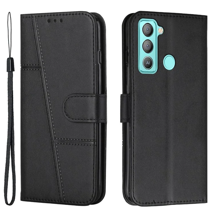 Étui de protection pour téléphone TECNO Pop 5 LTE 4G, étui portefeuille en cuir anti-rayures avec support et dragonne - Noir