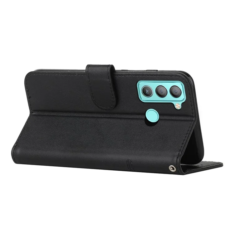 Étui de protection pour téléphone TECNO Pop 5 LTE 4G, étui portefeuille en cuir anti-rayures avec support et dragonne - Noir
