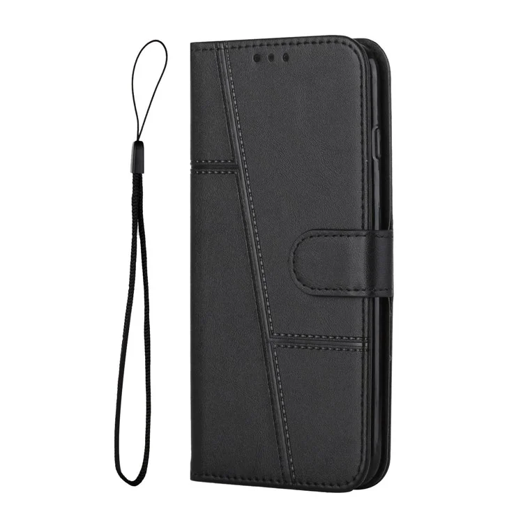 Capa de Telefone de Couro PU para TECNO Spark 8P, Carteira com Suporte de Proteção Completa com Alça - Preto