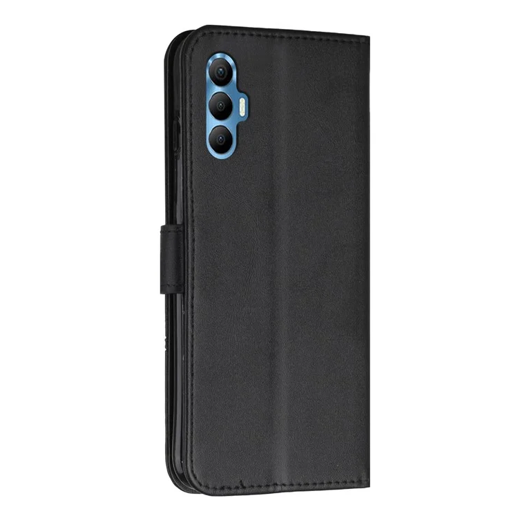 Capa de Telefone de Couro PU para TECNO Spark 8P, Carteira com Suporte de Proteção Completa com Alça - Preto