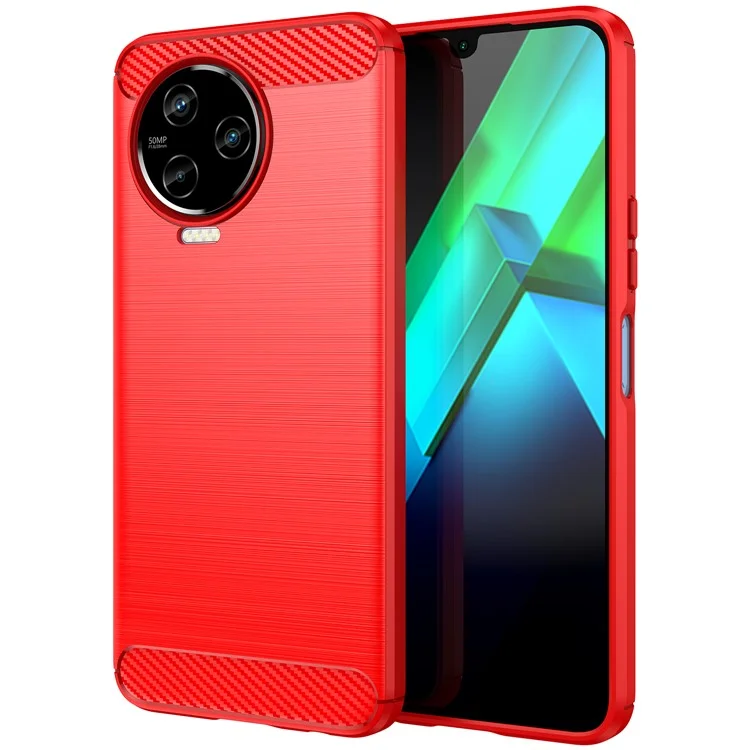 Protective Phone Case For Infinix Note 12 (2023) 4G , Carbon Fiber Texture Brushed Surface Mobile Phone Back Cover - Red
