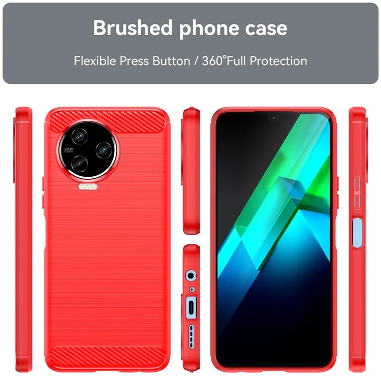 Protective Phone Case For Infinix Note 12 (2023) 4G , Carbon Fiber Texture Brushed Surface Mobile Phone Back Cover - Red