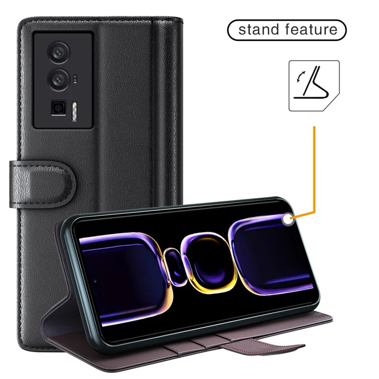 Für Xiaomi Poco F5 Pro 5G / Redmi K60 Pro 5G / K60 5G Flip Wallet Phone Case Genuine Split Leather Cell Phone Stand Cover - Braun