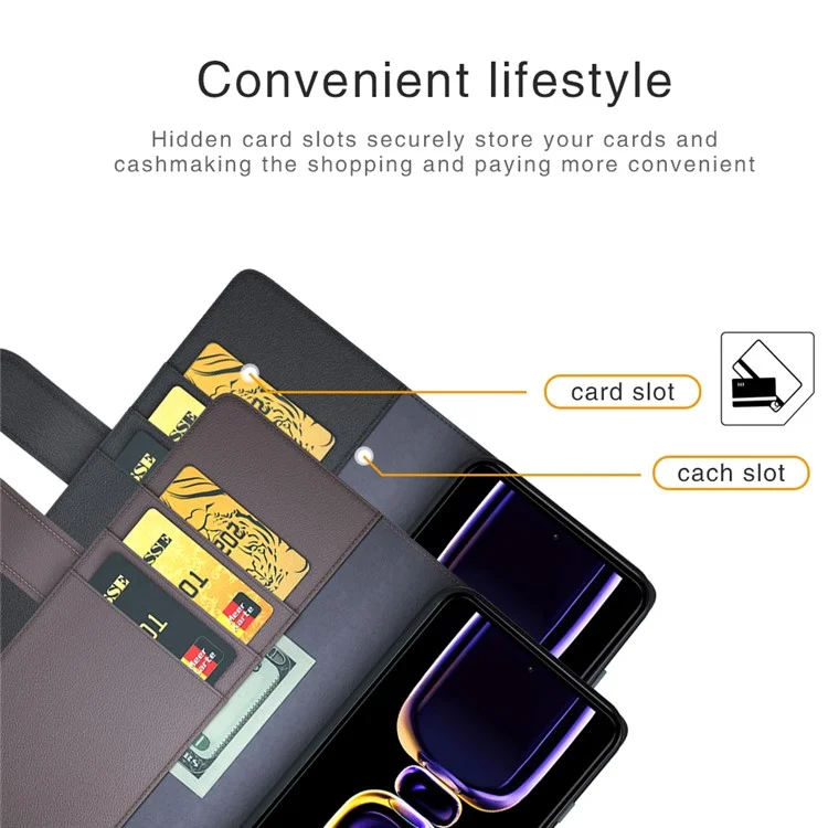Für Xiaomi Poco F5 Pro 5G / Redmi K60 Pro 5G / K60 5G Flip Wallet Phone Case Genuine Split Leather Cell Phone Stand Cover - Braun
