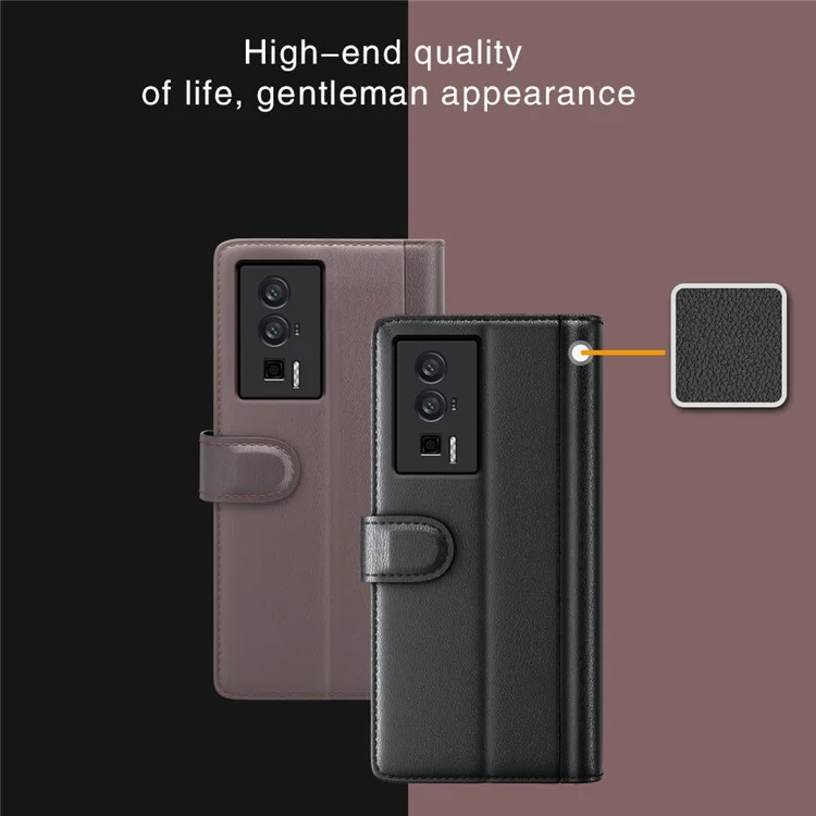 Für Xiaomi Poco F5 Pro 5G / Redmi K60 Pro 5G / K60 5G Flip Wallet Phone Case Genuine Split Leather Cell Phone Stand Cover - Braun
