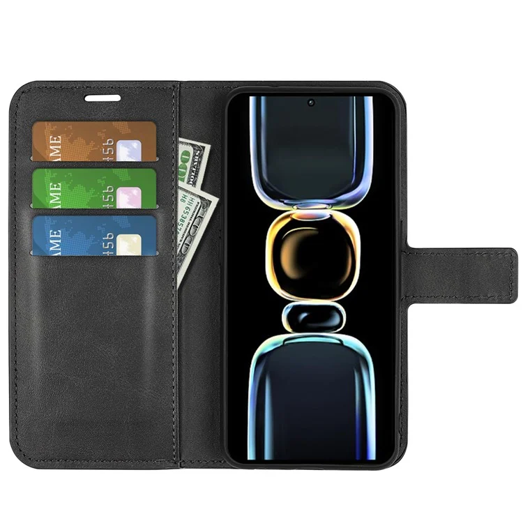 For Xiaomi Redmi K60E 5G Cell Phone Case Bag Calf Texture Stand Wallet Mobile Phone Cover - Black