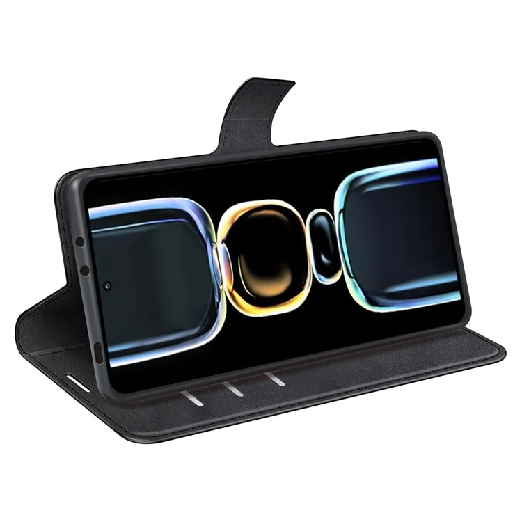 For Xiaomi Redmi K60E 5G Cell Phone Case Bag Calf Texture Stand Wallet Mobile Phone Cover - Black