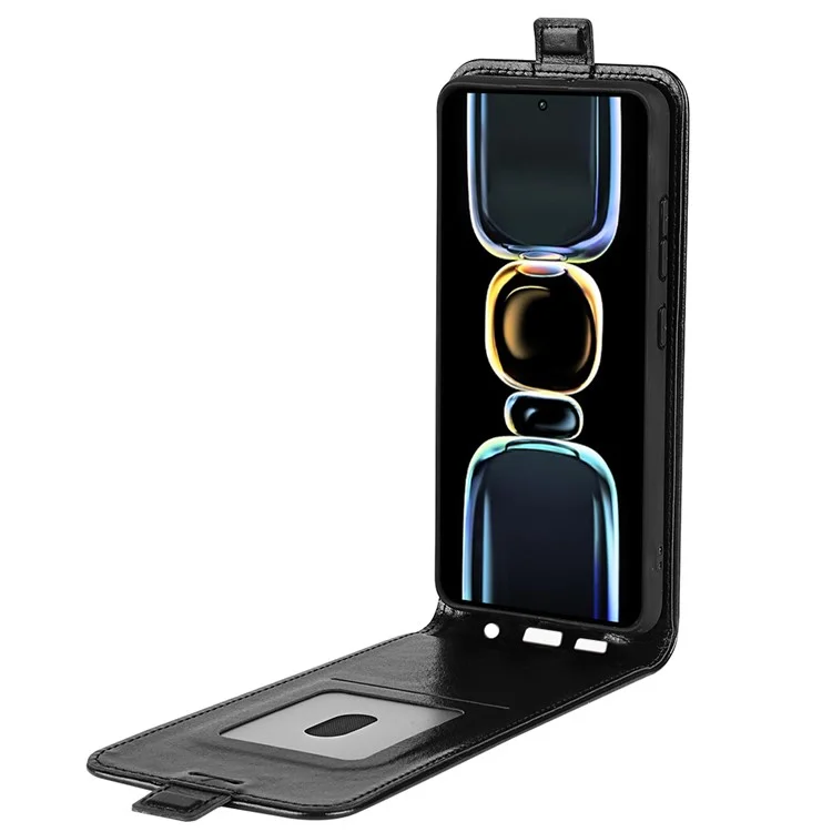 Funda de teléfono de piel sintética para Xiaomi Redmi K60E 5G, textura de caballo loco con tapa vertical, bolsillo para tarjetas, antiimpactos - Negro