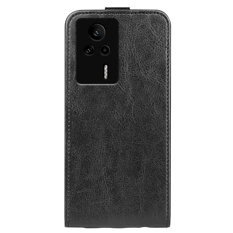Funda de teléfono de piel sintética para Xiaomi Redmi K60E 5G, textura de caballo loco con tapa vertical, bolsillo para tarjetas, antiimpactos - Negro