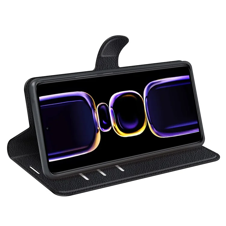 Smartphone-Hülle für Xiaomi Poco F5 Pro 5G / Redmi K60 Pro 5G / K60 5G, Litchi-Textur PU-Leder, stoßfeste Handyhülle - Schwarz