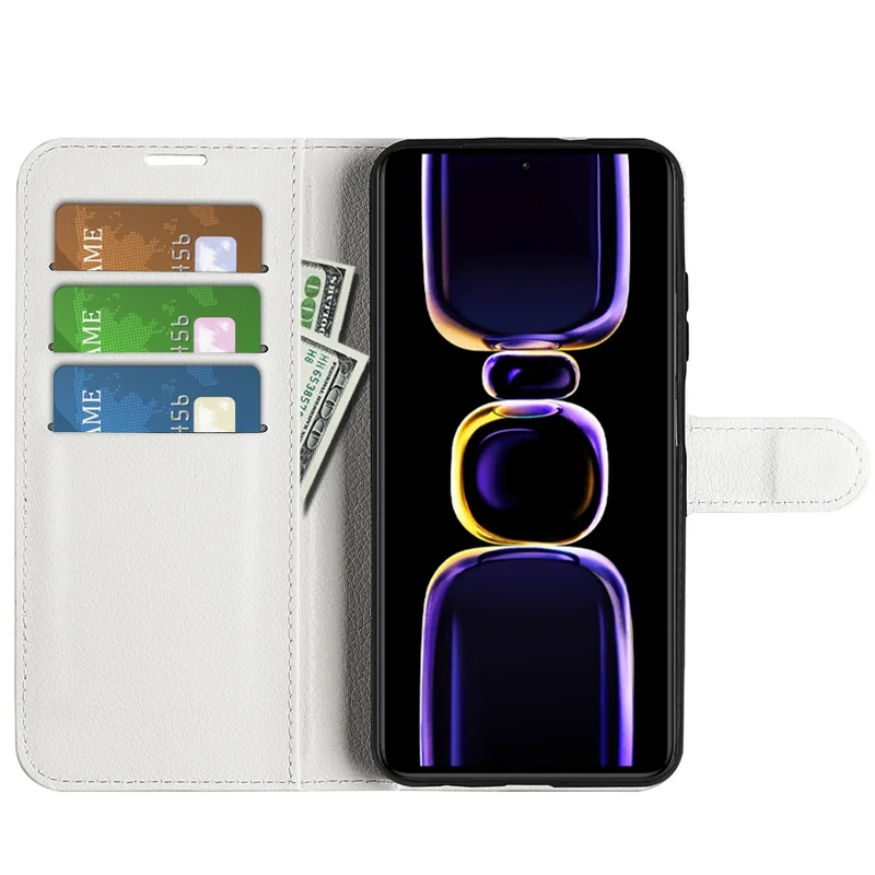 Smartphone Case For Xiaomi Poco F5 Pro 5G / Redmi K60 Pro 5G / K60 5G Litchi Texture PU Leather Wallet Shockproof Phone Cover - White