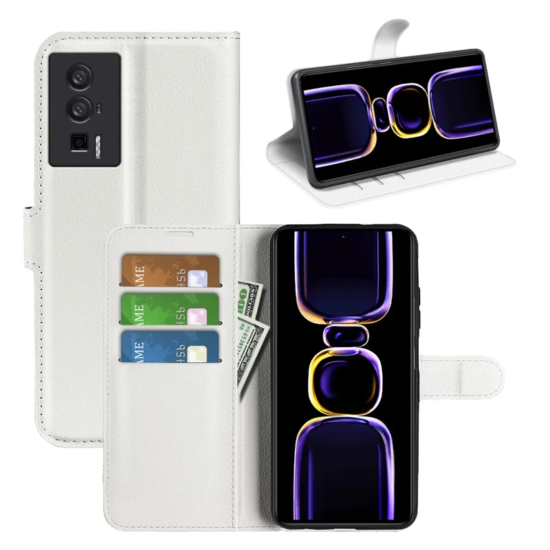Smartphone Case For Xiaomi Poco F5 Pro 5G / Redmi K60 Pro 5G / K60 5G Litchi Texture PU Leather Wallet Shockproof Phone Cover - White