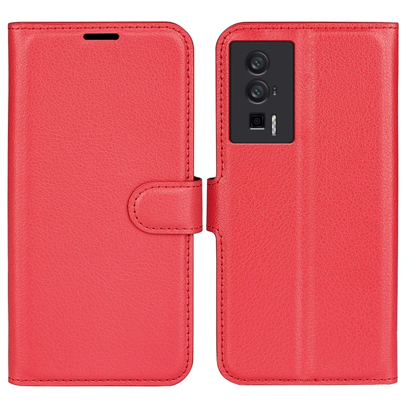 Smartphone Case For Xiaomi Poco F5 Pro 5G / Redmi K60 Pro 5G / K60 5G Litchi Texture PU Leather Wallet Shockproof Phone Cover - Red