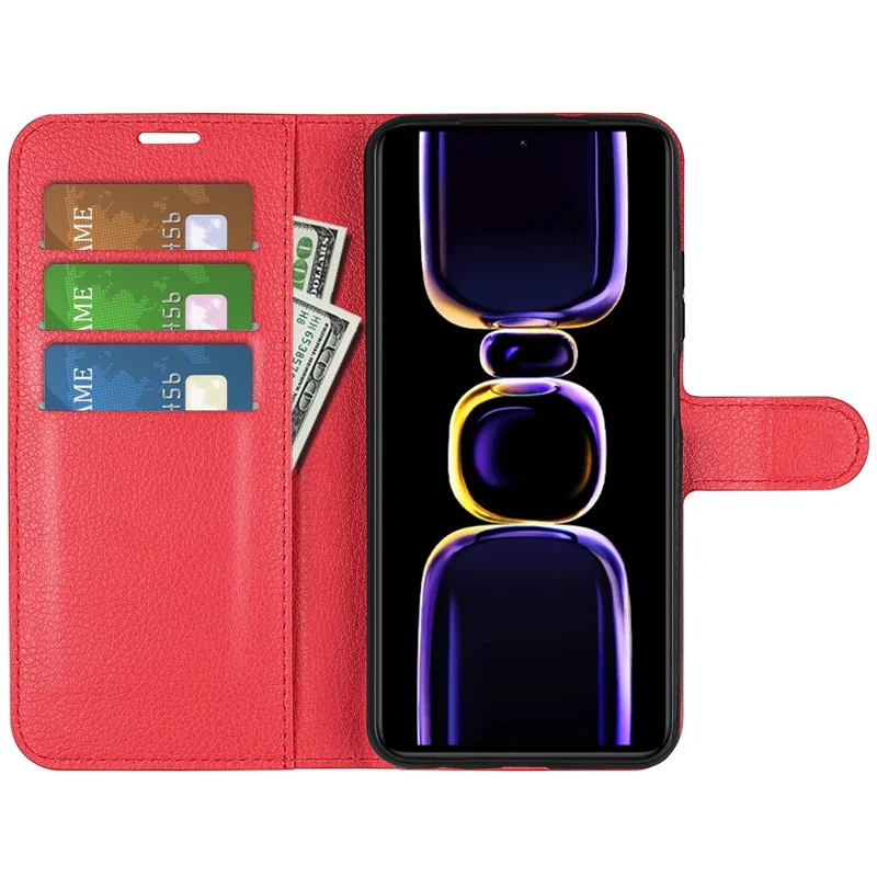 Smartphone Case For Xiaomi Poco F5 Pro 5G / Redmi K60 Pro 5G / K60 5G Litchi Texture PU Leather Wallet Shockproof Phone Cover - Red