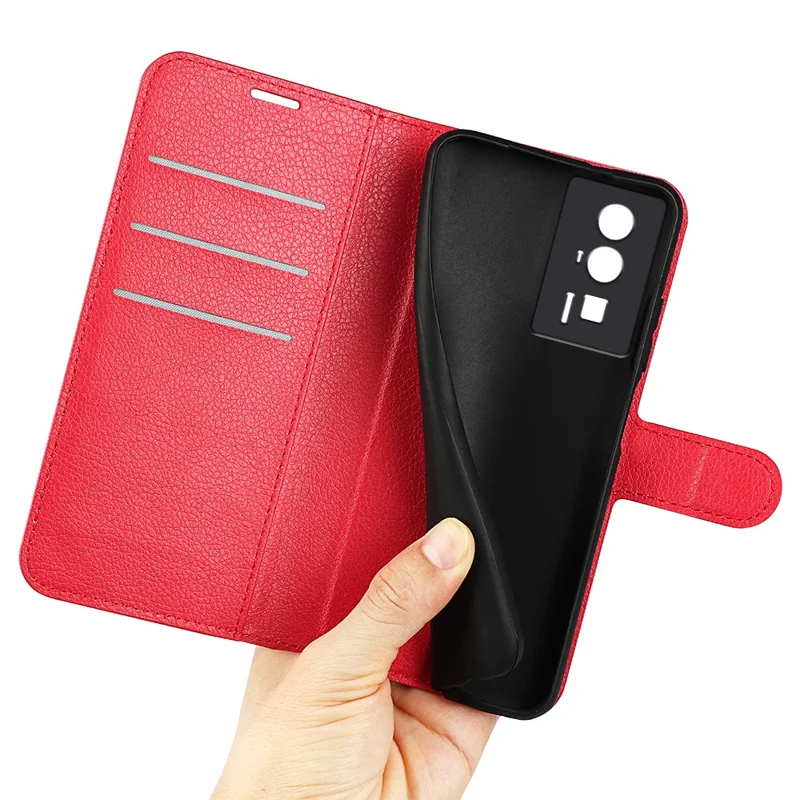 Smartphone Case For Xiaomi Poco F5 Pro 5G / Redmi K60 Pro 5G / K60 5G Litchi Texture PU Leather Wallet Shockproof Phone Cover - Red