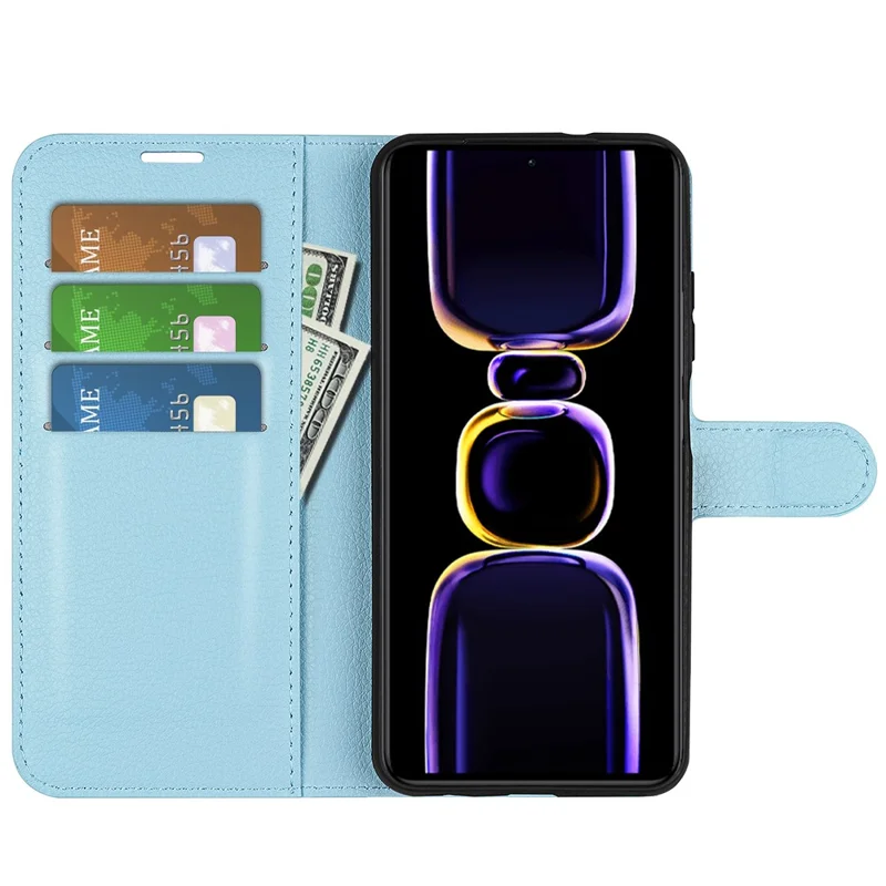 Smartphone Case For Xiaomi Poco F5 Pro 5G / Redmi K60 Pro 5G / K60 5G Litchi Texture PU Leather Wallet Shockproof Phone Cover - Blue