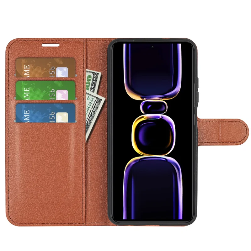 Custodia per smartphone per Xiaomi Poco F5 Pro 5G / Redmi K60 Pro 5G / K60 5G Texture in pelle PU Litchi Wallet a prova di shock - Marrone