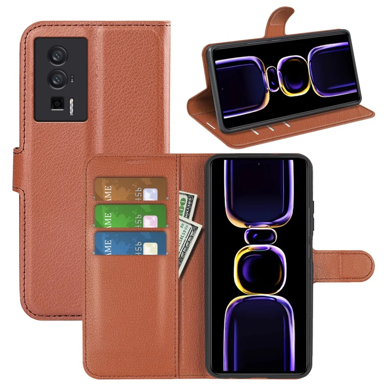 Custodia per smartphone per Xiaomi Poco F5 Pro 5G / Redmi K60 Pro 5G / K60 5G Texture in pelle PU Litchi Wallet a prova di shock - Marrone