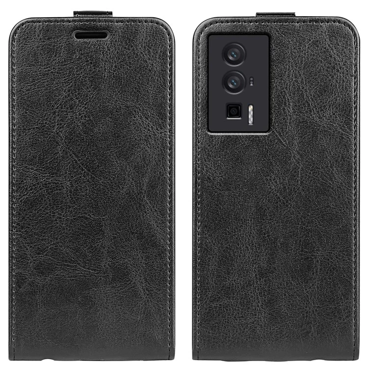 Pour Xiaomi Poco F5 Pro 5G / Redmi K60 Pro 5G / K60 5G PU Cuir Texture Crazy Horse Verticale Flip Étui de Téléphone Porte-Cartes - Noir