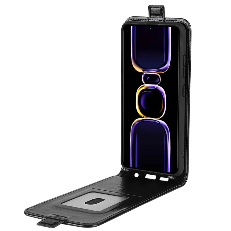 Pour Xiaomi Poco F5 Pro 5G / Redmi K60 Pro 5G / K60 5G PU Cuir Texture Crazy Horse Verticale Flip Étui de Téléphone Porte-Cartes - Noir