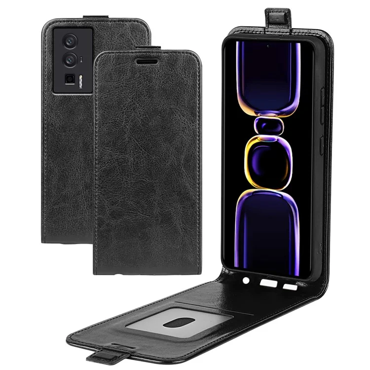 Pour Xiaomi Poco F5 Pro 5G / Redmi K60 Pro 5G / K60 5G PU Cuir Texture Crazy Horse Verticale Flip Étui de Téléphone Porte-Cartes - Noir