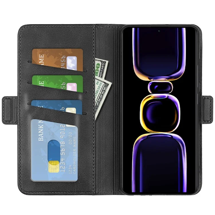 Para Xiaomi Poco F5 Pro 5G / Redmi K60 Pro 5G / K60 5G Calf Texture PU Leather Wallet Phone Case Stand Cover - Black