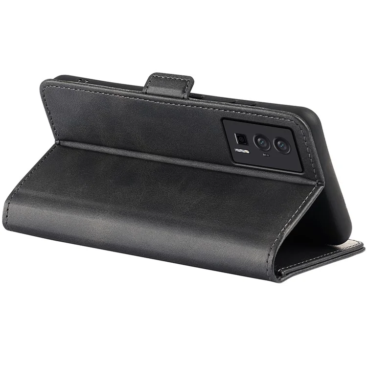 Para Xiaomi Poco F5 Pro 5G / Redmi K60 Pro 5G / K60 5G Calf Texture PU Leather Wallet Phone Case Stand Cover - Black