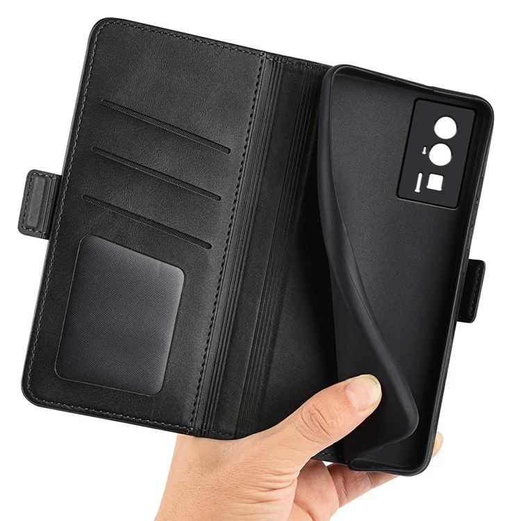 Para Xiaomi Poco F5 Pro 5G / Redmi K60 Pro 5G / K60 5G Calf Texture PU Leather Wallet Phone Case Stand Cover - Black