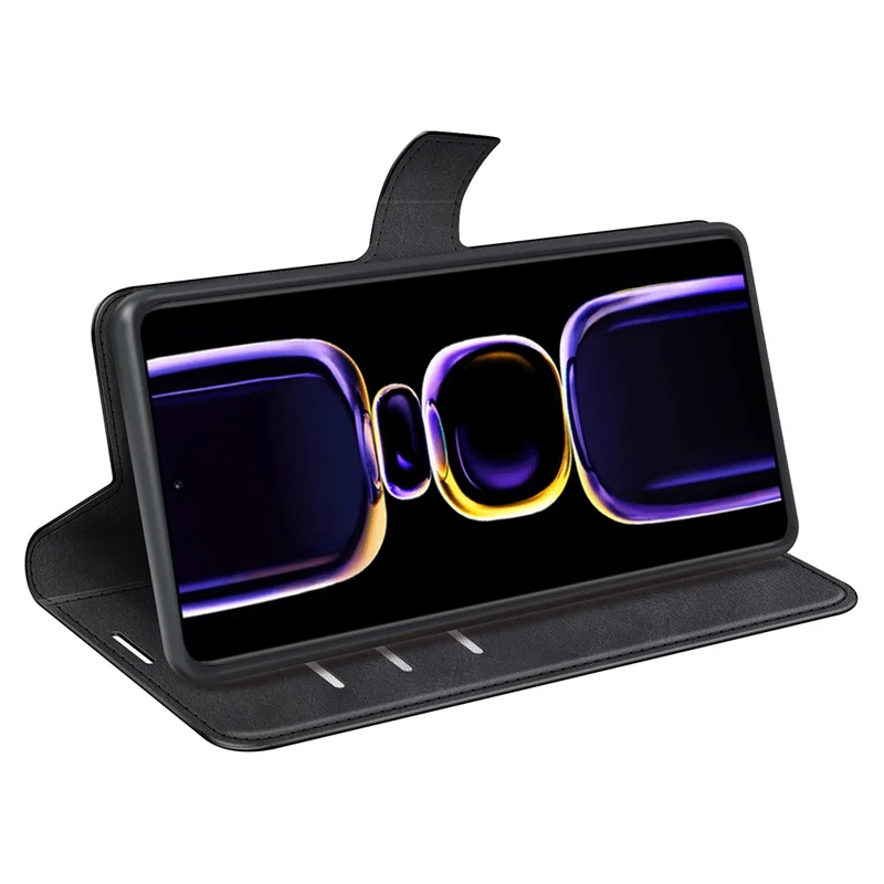 لـ Xiaomi Poco F5 Pro 5G / Redmi K60 Pro 5G / K60 5G غطاء هاتف مربع بإبزيم مغناطيسي، جلد صناعي بنسيج عجل مع حامل ومحفظة - أسود