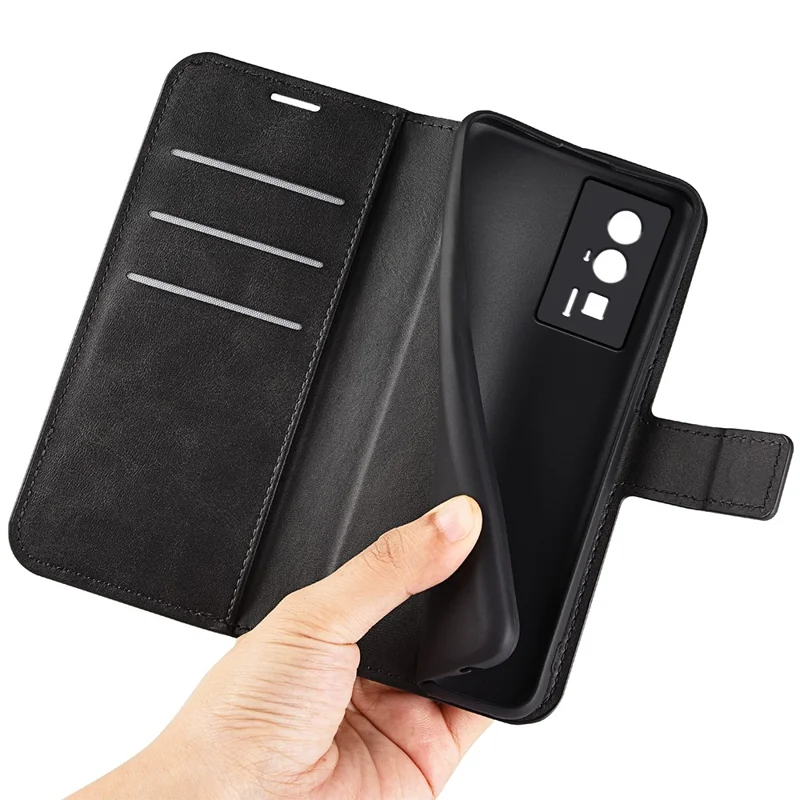 لـ Xiaomi Poco F5 Pro 5G / Redmi K60 Pro 5G / K60 5G غطاء هاتف مربع بإبزيم مغناطيسي، جلد صناعي بنسيج عجل مع حامل ومحفظة - أسود