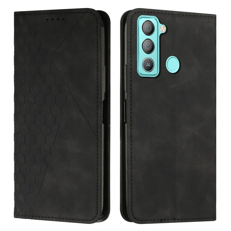 Per TECNO Pop 5 LTE 4G Skin-Feel Rhombus Texture Phone Case Magnetic Leather Stand Wallet Phone Cover - Nero