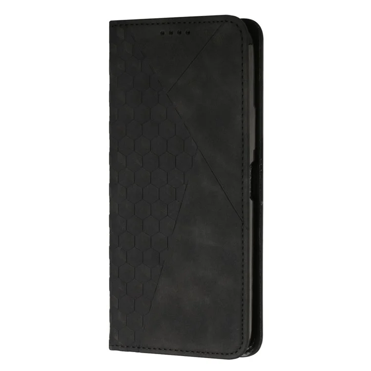 Per TECNO Pop 5 LTE 4G Skin-Feel Rhombus Texture Phone Case Magnetic Leather Stand Wallet Phone Cover - Nero
