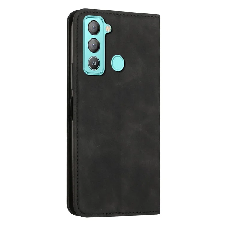 Per TECNO Pop 5 LTE 4G Skin-Feel Rhombus Texture Phone Case Magnetic Leather Stand Wallet Phone Cover - Nero