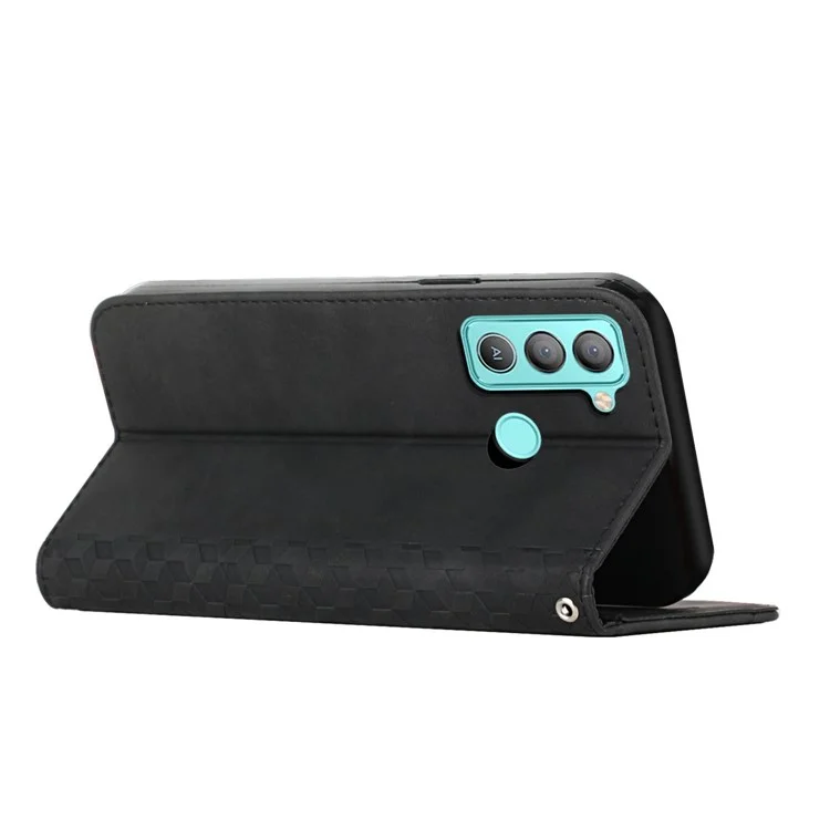 Per TECNO Pop 5 LTE 4G Skin-Feel Rhombus Texture Phone Case Magnetic Leather Stand Wallet Phone Cover - Nero