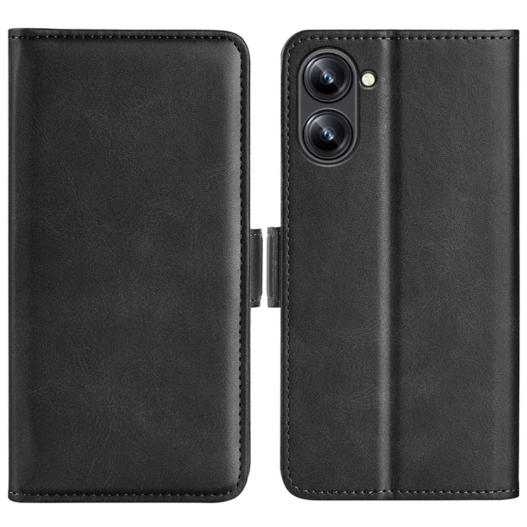 Para Realme 10 4G Cell Phone Stand Case Calf Texture PU Leather Wallet Phone Cover - Preto
