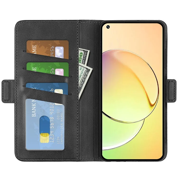 Para Realme 10 4G Cell Phone Stand Case Calf Texture PU Leather Wallet Phone Cover - Preto