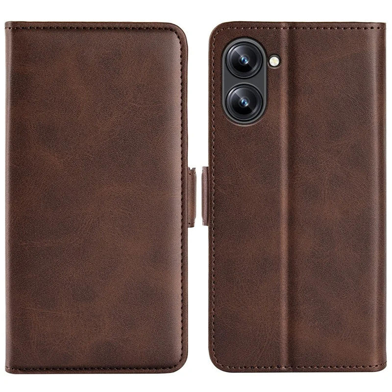 For Realme 10 4G Cell Phone Stand Case Calf Texture PU Leather Wallet Phone Cover - Brown